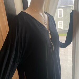 Black Long Sleeve Zip-Up Top